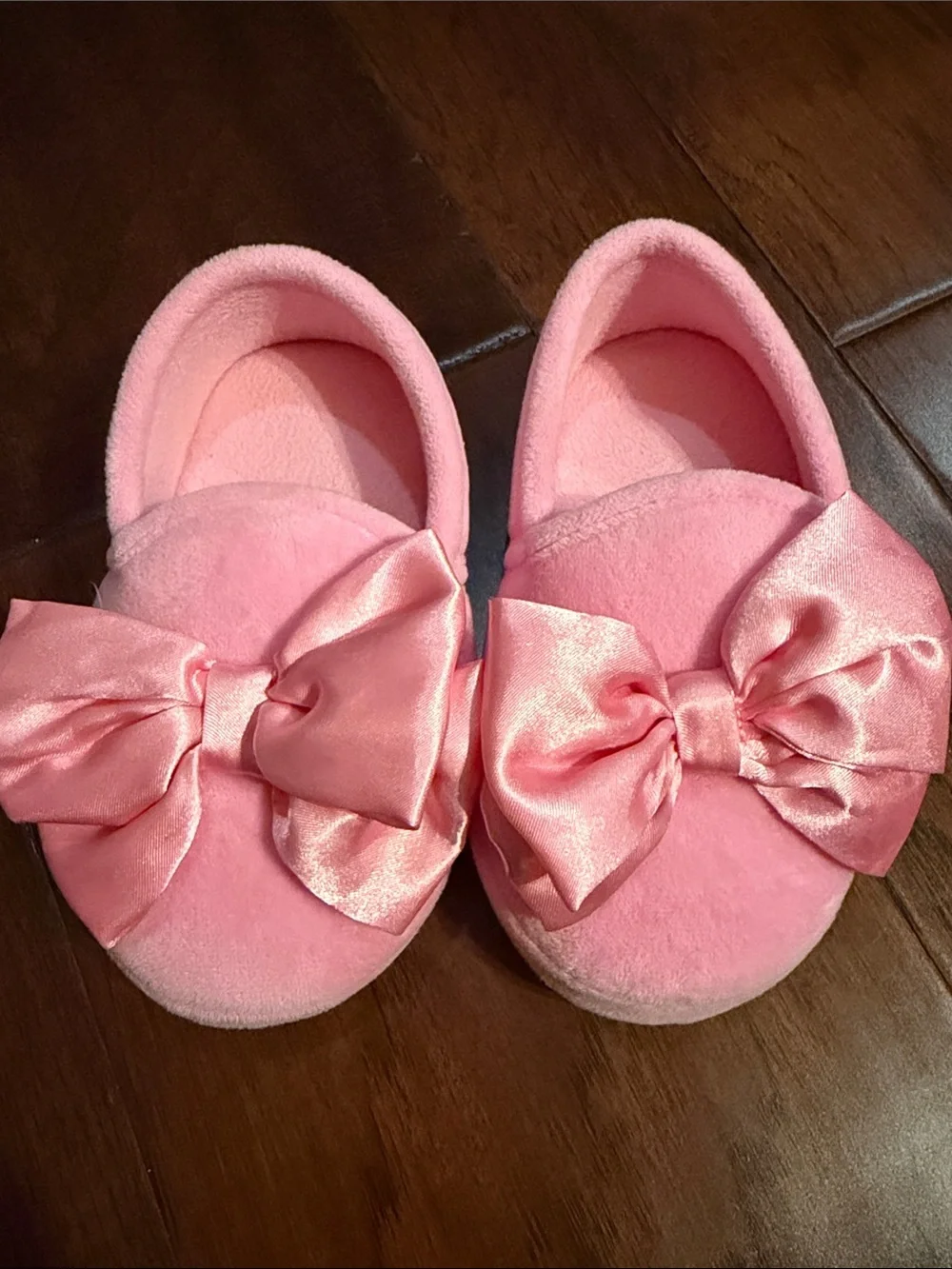 wonder nation Light Pink Satin Bow Plush Kids Slippers